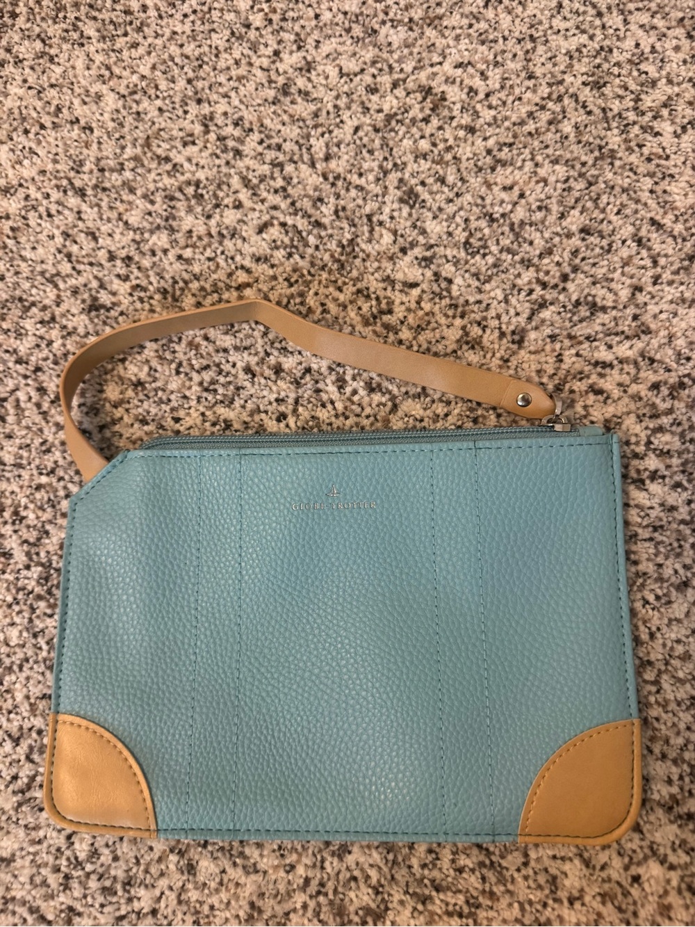Pebble Leather Wristlet Clutch in Teal with Tan Accents